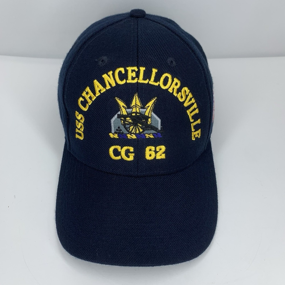 USS CHANCELLORSVILLE Hat CG 62 Blue USA Flag Adjustable The Corps Baseball Cap